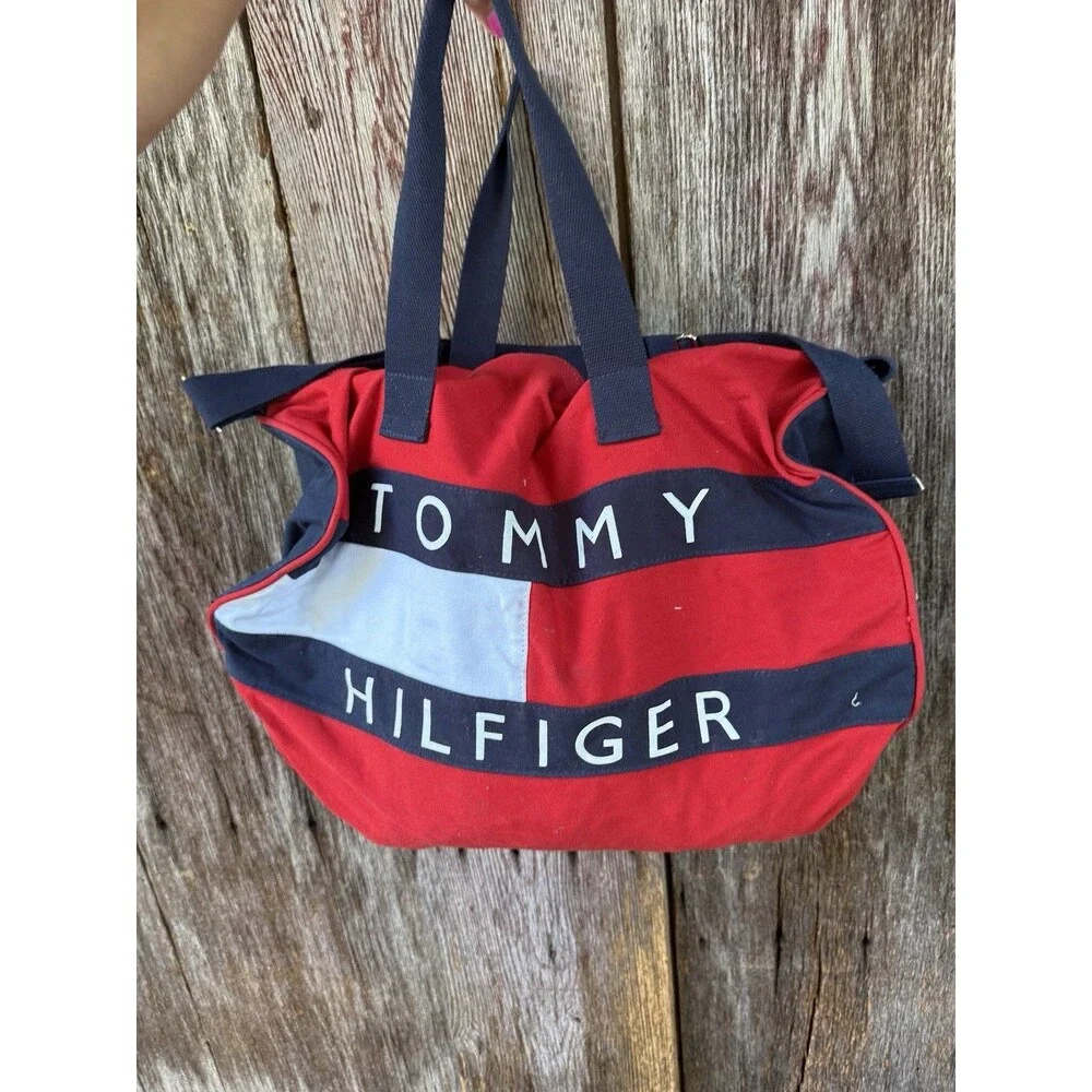 VTG Tommy Hilfiger Red Flag Logo Duffel Bag‎ Spell Out Y2k Okd Money Prep